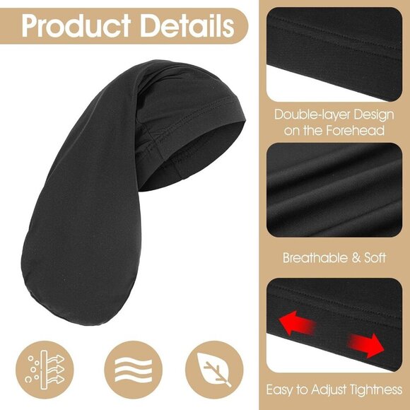 Unisex Dreadlock Cap Spandex Long Hair Wrap Sleep Bonnet Black 10 Pieces main image 4